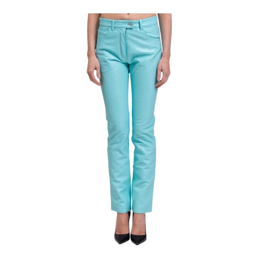 Pantalón Courrèges de algodón recubierto azul turquesa