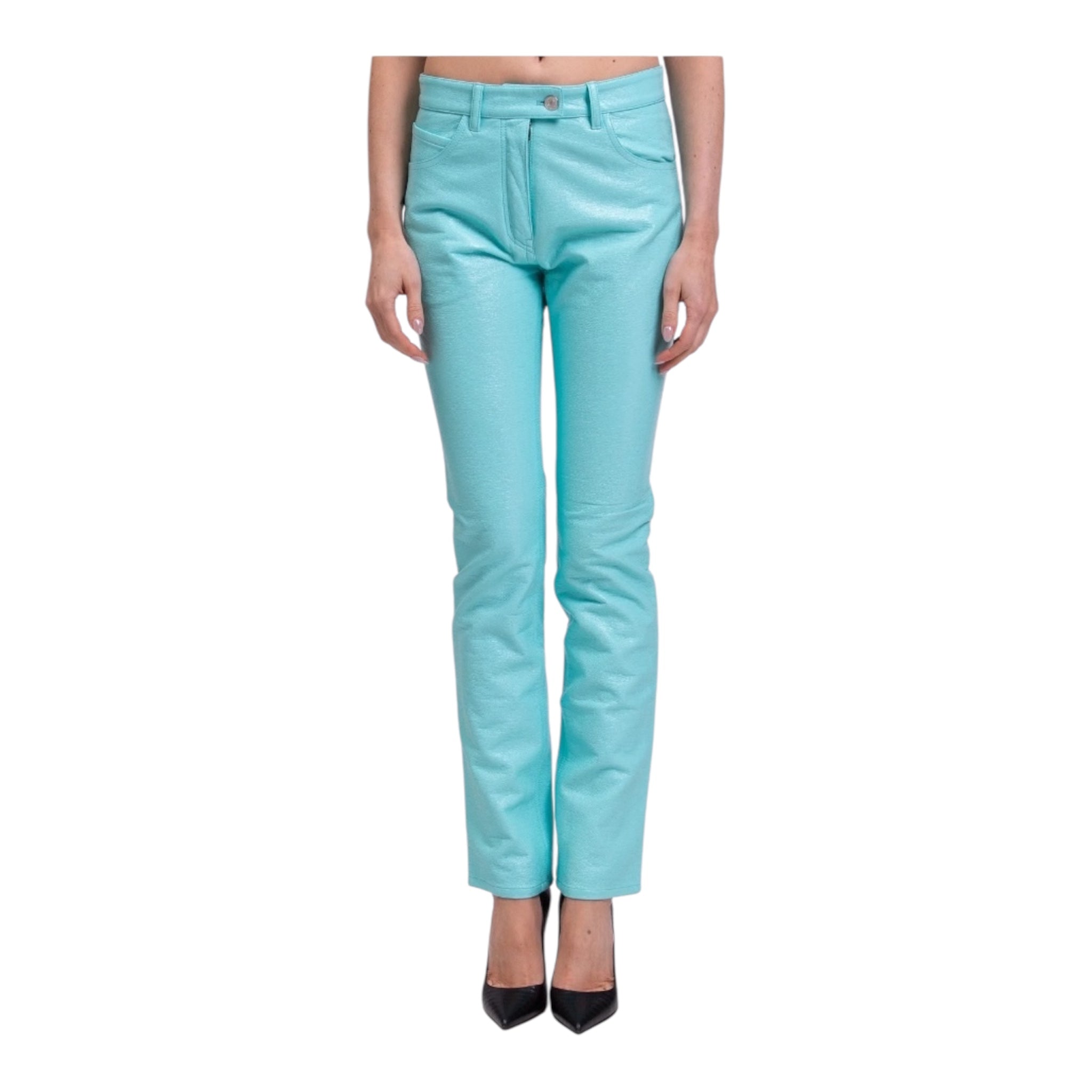 Pantalón Courrèges de algodón recubierto azul turquesa