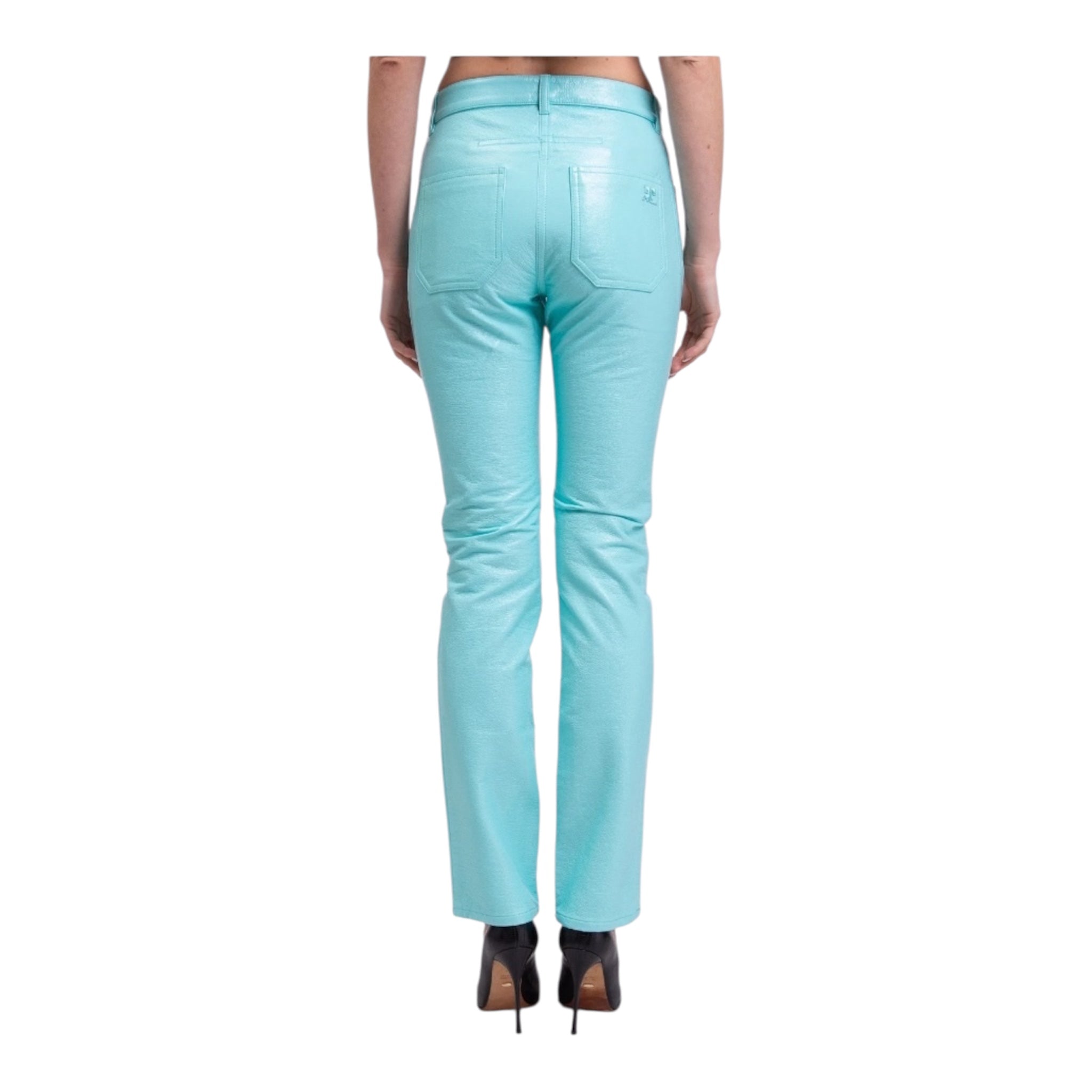Pantalón Courrèges de algodón recubierto azul turquesa